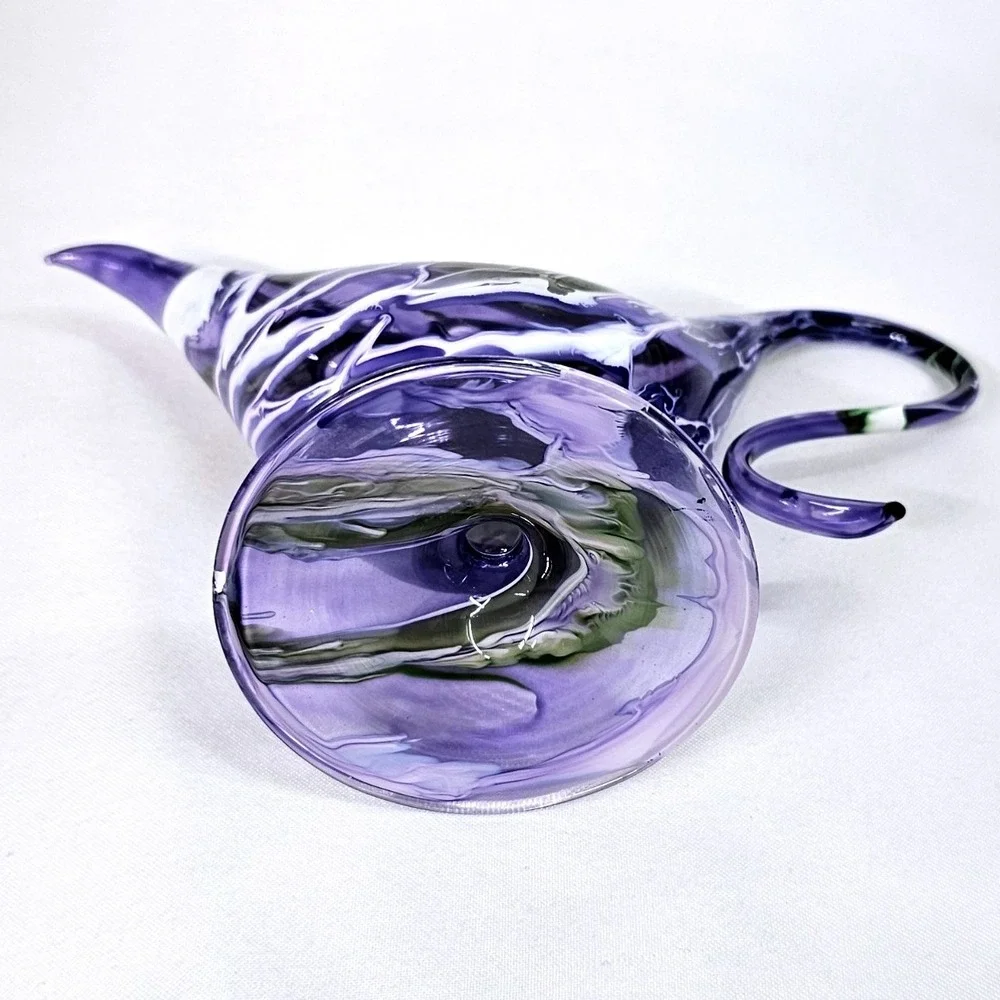 Artisan Genie Lamp Glass Purple Green Swirl Hand Blown Art Decor New Oil Lantern